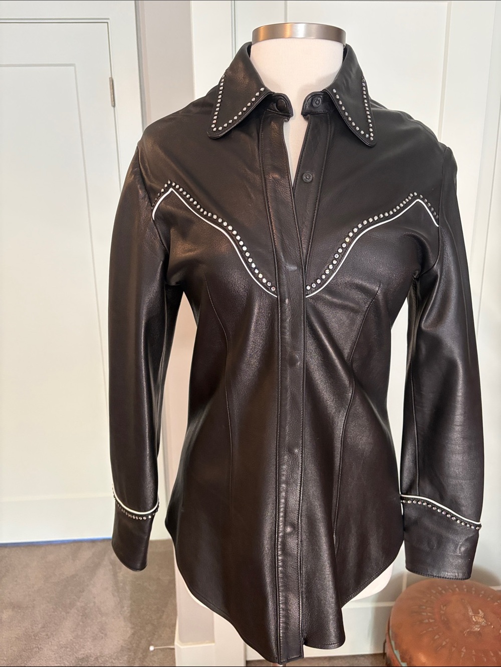 Kippy’s from Coronado Black Leather Western Shirt Jacket w/ Swarovski crystals